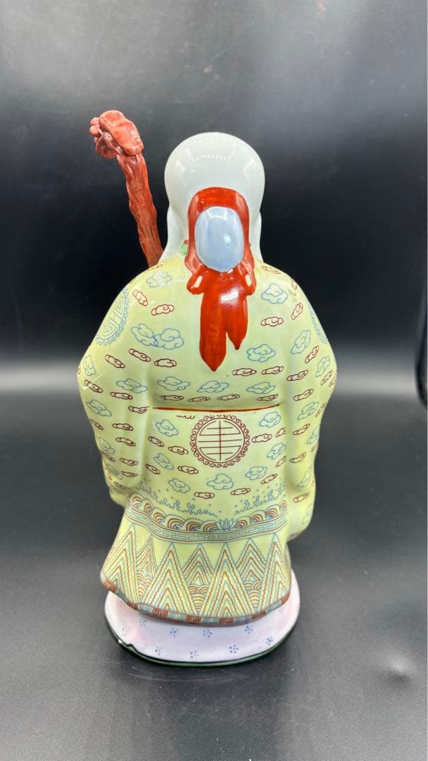 005 中国美術 色絵陶人形 高さ28cm 置物 オブジェ 蟠桃老壽星