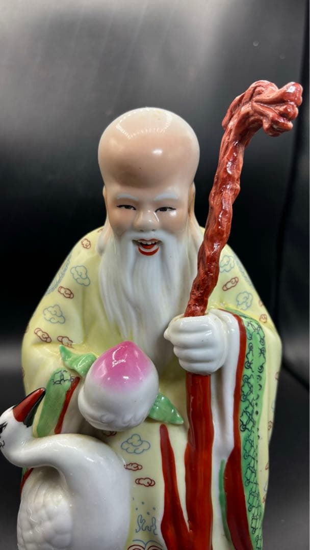 005 中国美術 色絵陶人形 高さ28cm 置物 オブジェ 蟠桃老壽星