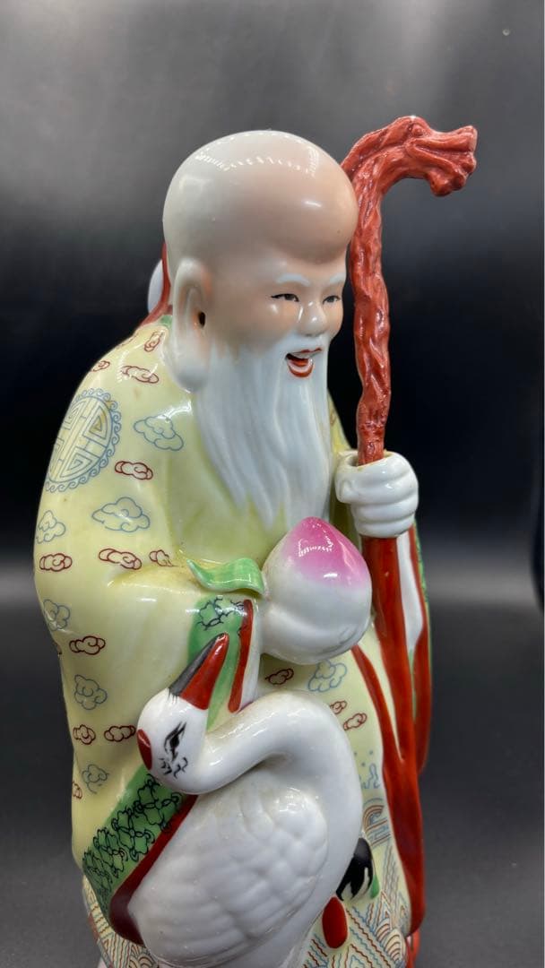 005 中国美術 色絵陶人形 高さ28cm 置物 オブジェ 蟠桃老壽星