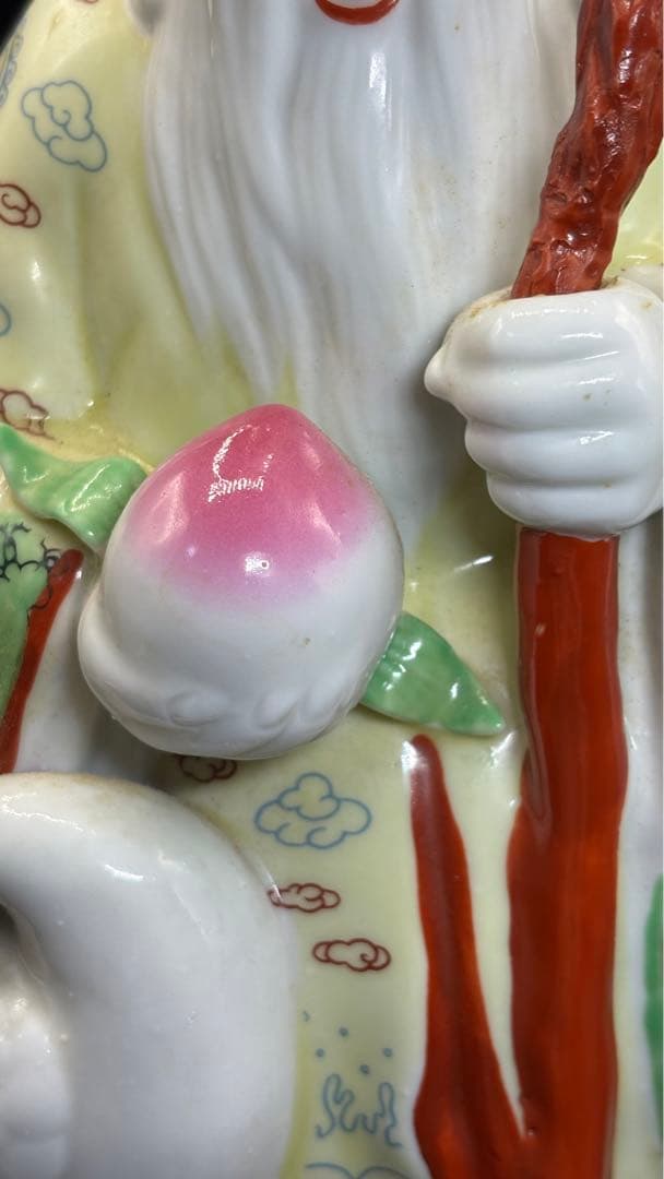 005 中国美術 色絵陶人形 高さ28cm 置物 オブジェ 蟠桃老壽星