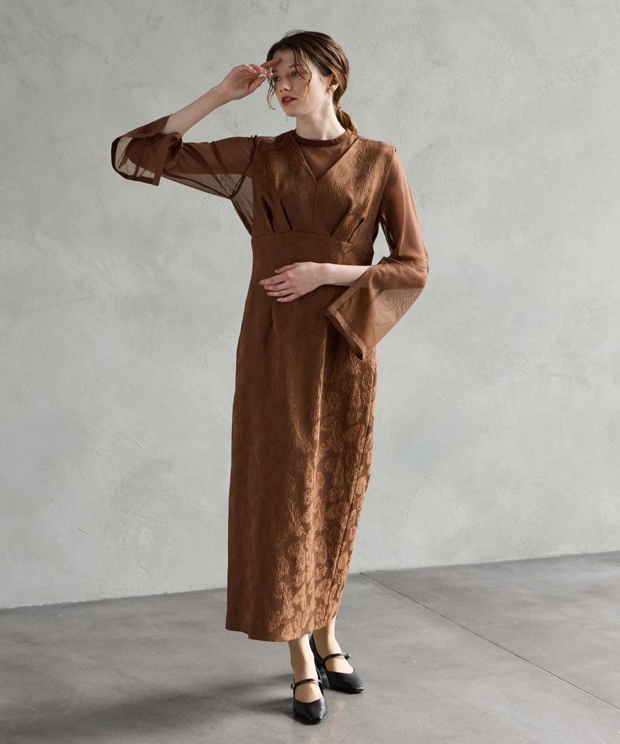 AIMER エメ　チュール ブラウス付きジャガード Iラインドレス　Mサイズ