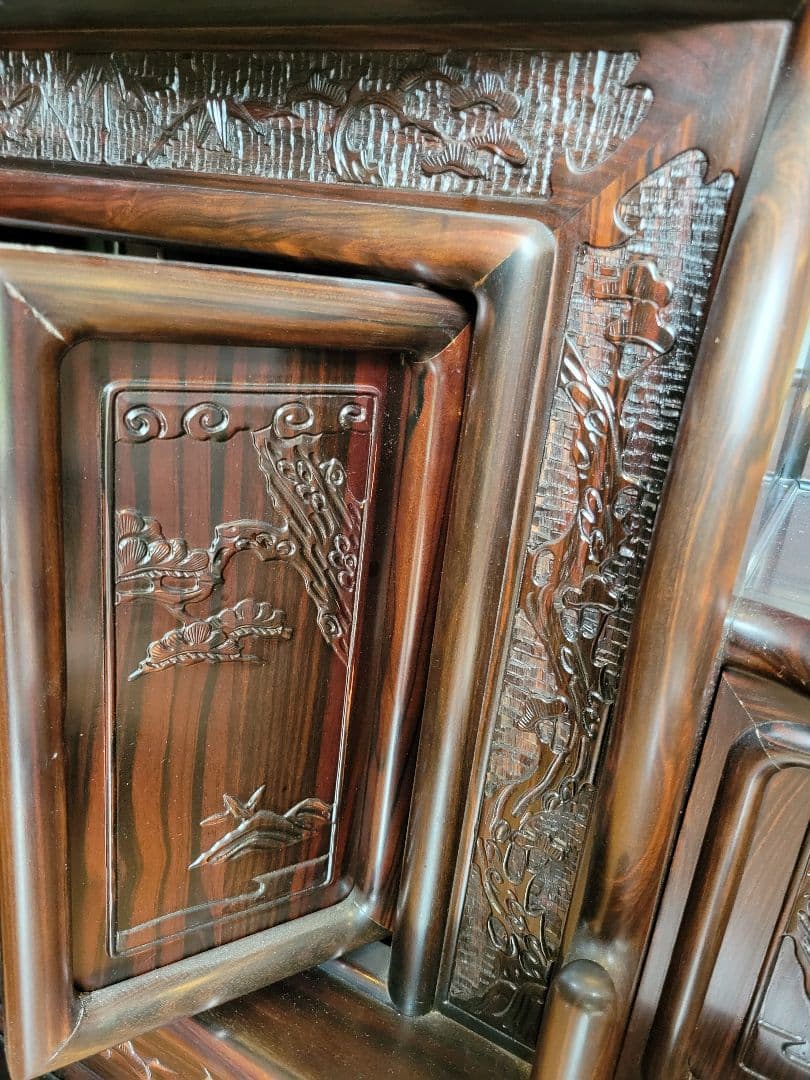 アジアンスタイル 木製棚 引き戸&観音扉付き