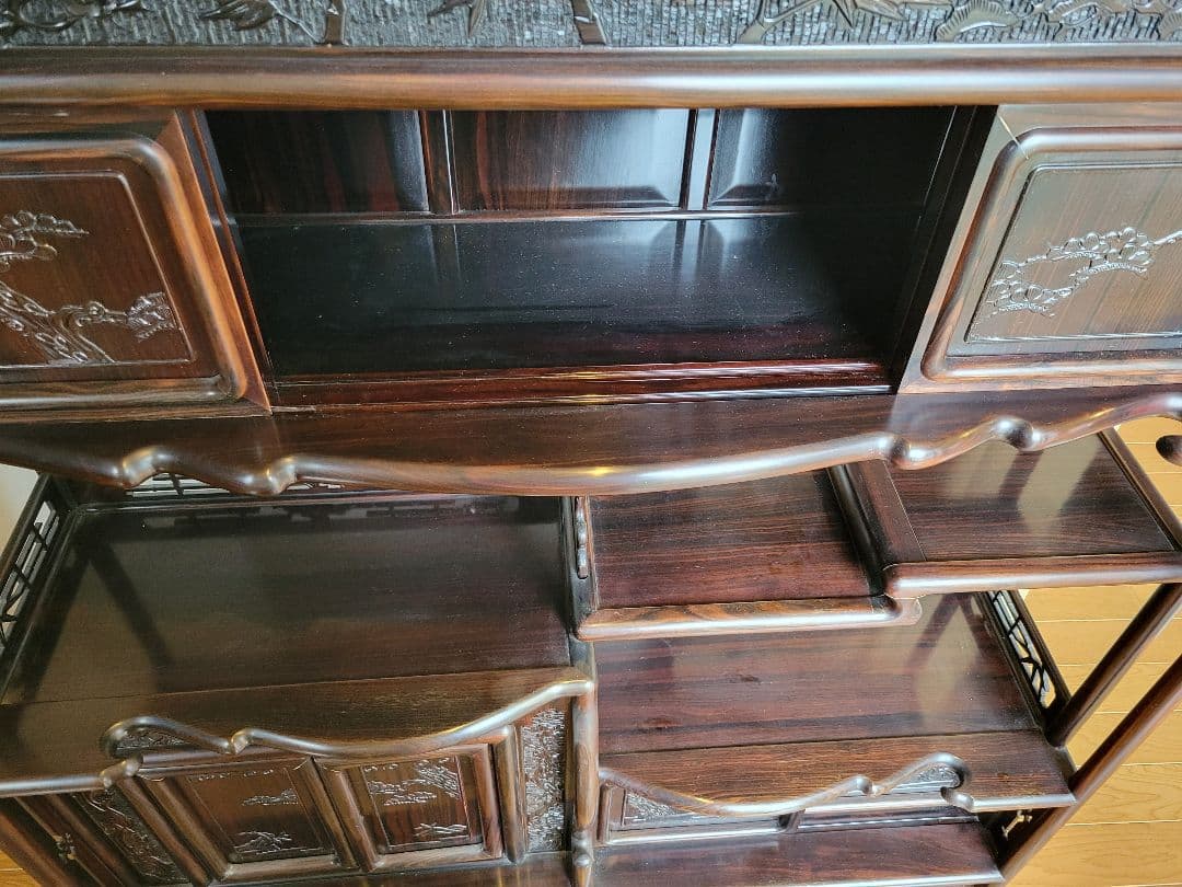 アジアンスタイル 木製棚 引き戸&観音扉付き