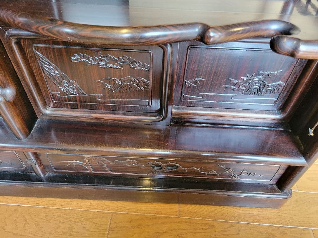 アジアンスタイル 木製棚 引き戸&観音扉付き