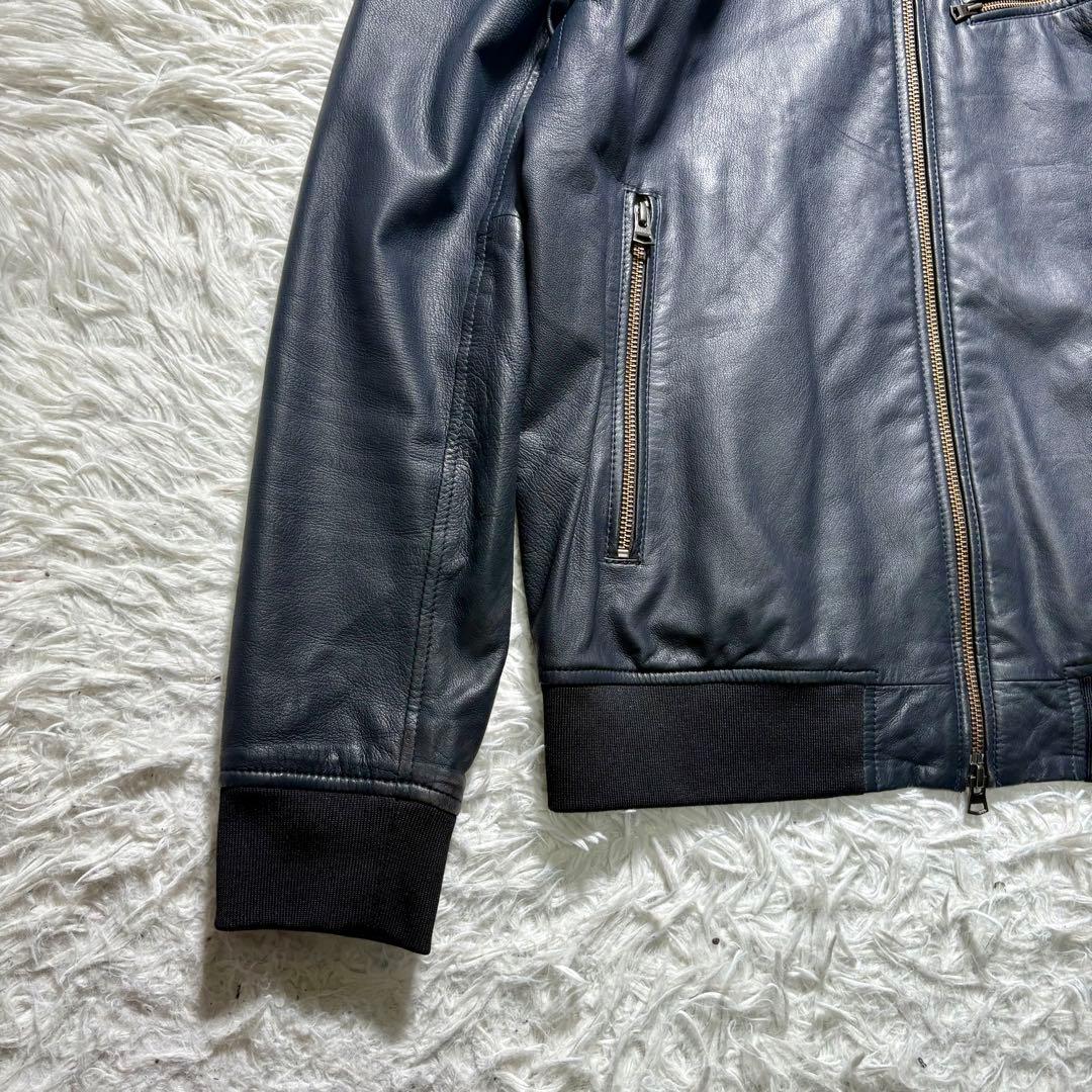 【美品】Theory 羊革　シングルライダースジャケット　紺　M シープレザー