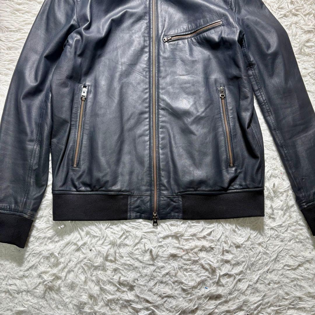 【美品】Theory 羊革　シングルライダースジャケット　紺　M シープレザー