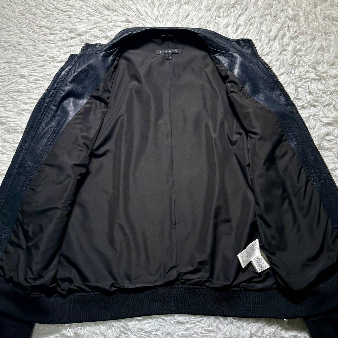 【美品】Theory 羊革　シングルライダースジャケット　紺　M シープレザー