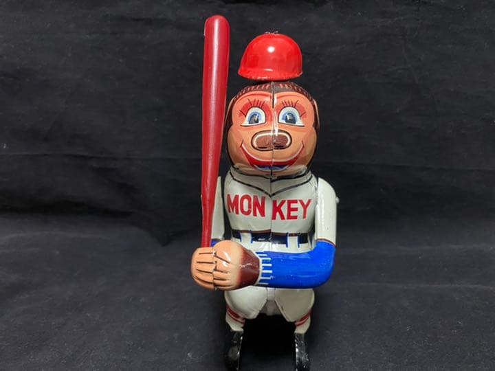 ⭐️珍品！！1950年代？のゼンマイ式ブリキのBASEBALL MONKEY/箱付