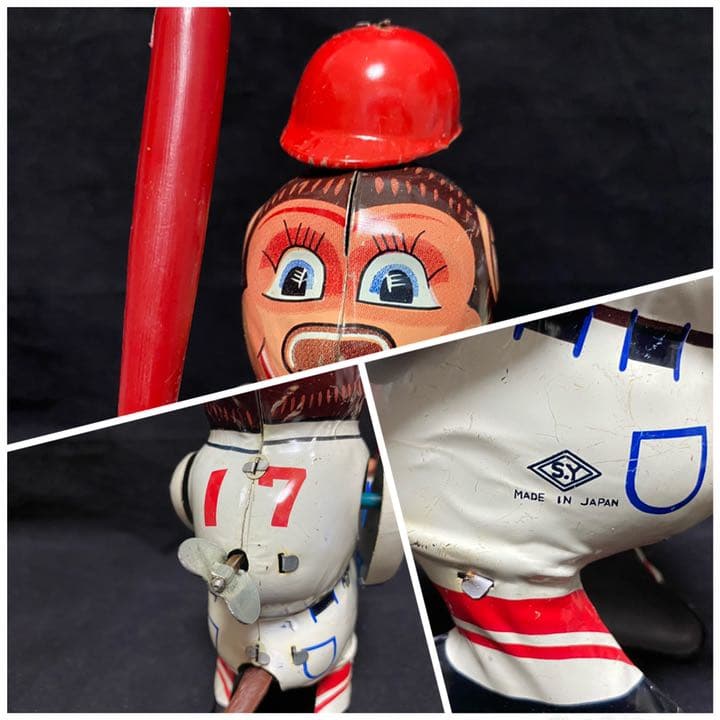 ⭐️珍品！！1950年代？のゼンマイ式ブリキのBASEBALL MONKEY/箱付