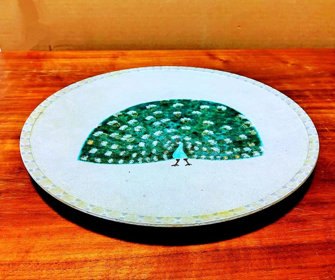 色絵金銀彩孔雀文平皿 (井戸川豊) 未使用 新品同様