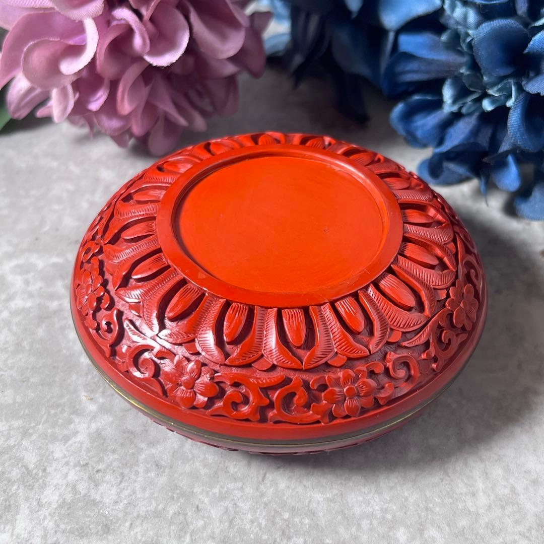 中国【文化大革命時代】堆朱 香合 印合　堆刻　工芸品