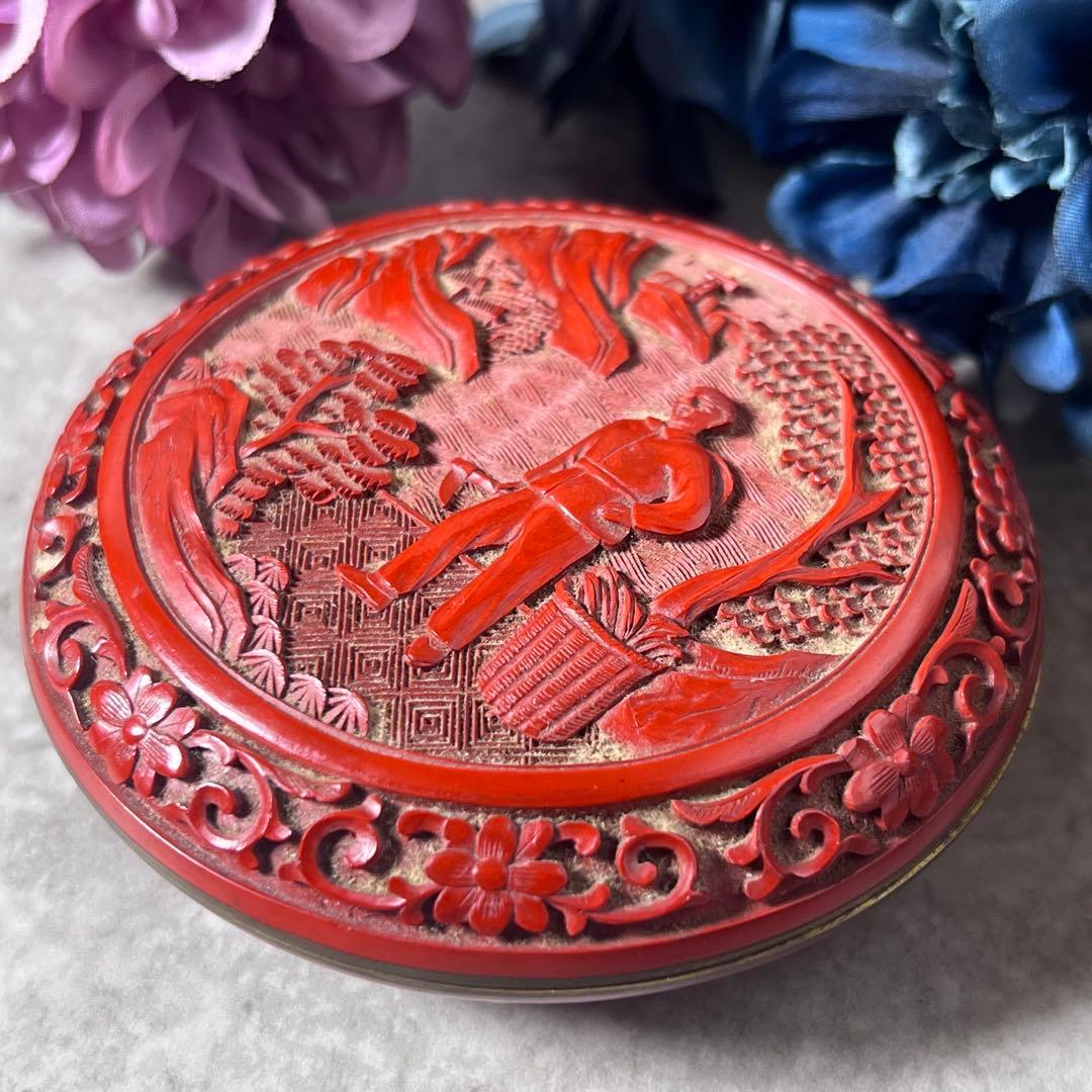 中国【文化大革命時代】堆朱 香合 印合　堆刻　工芸品