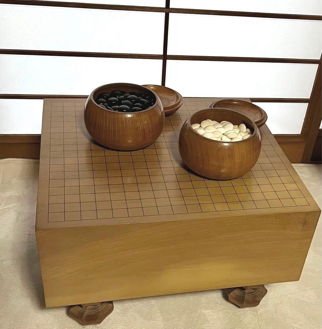 高級囲碁盤 碁石セット 脚付き ヘソ有り　蛤碁石