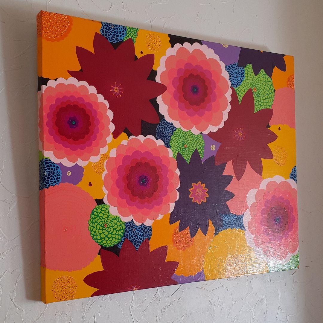 ミックスフラワー　F12号　アクリルガッシュ　画家　小楠アキコ作品　額付き