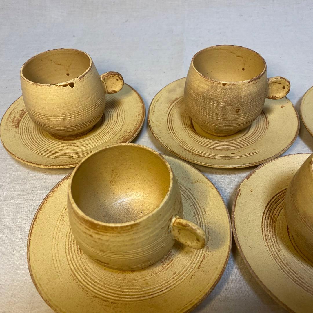 黄瀬戸　瀬戸焼　カップ&ソーサー　コーヒー　紅茶　小川欣二　5客