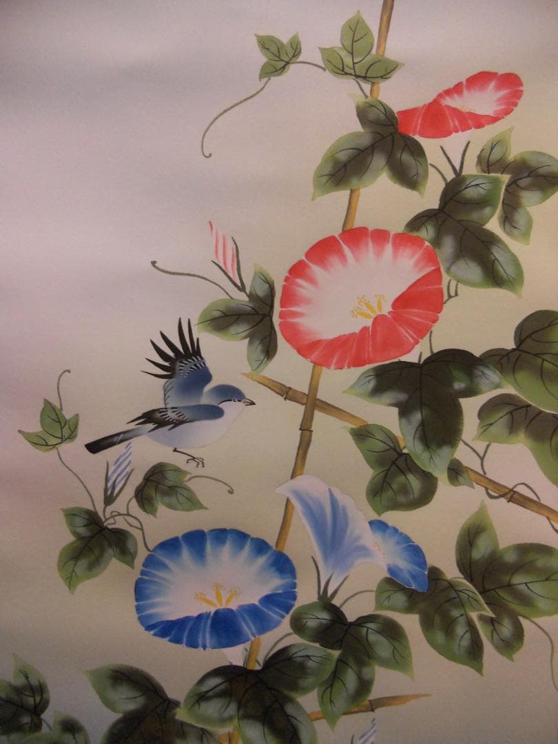 掛け軸 村山静苑 朝顔 絹本 希少 軸装 茶道具 掛軸 茶掛け 美品 です。