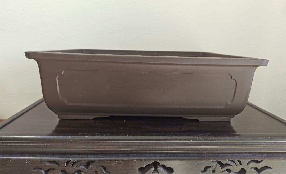 ブラウン長方形盆栽鉢 陶器製 約47cm×36cm×14.5cm　大型