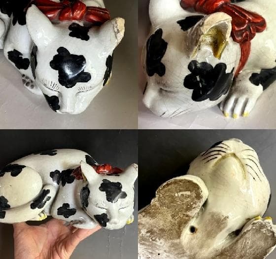 置物■猫 とても可愛らしい眠り猫 オブジェ 古民具 招き猫 江戸後期 時代骨董