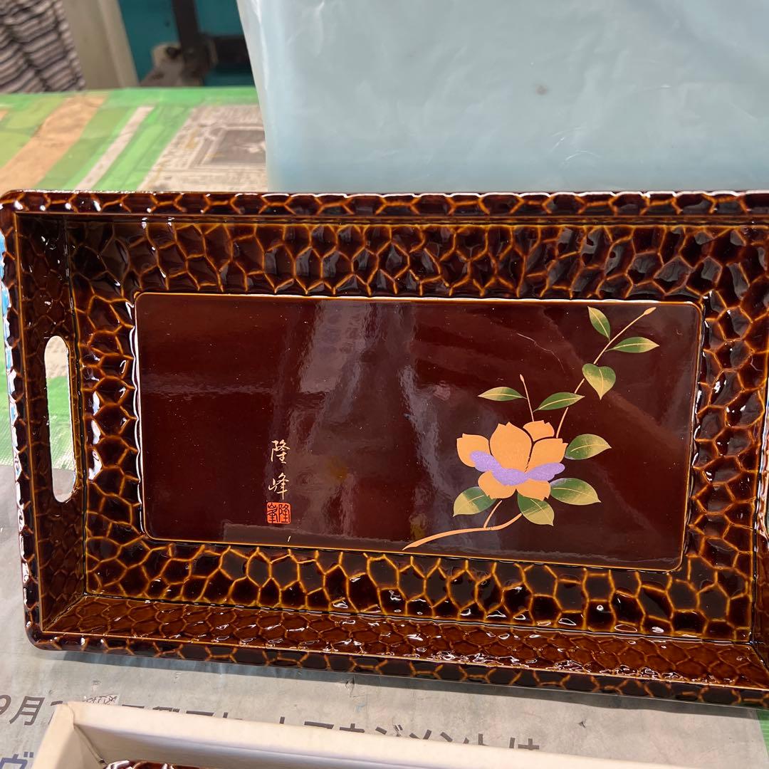 漆器トレイセット 花模様 3点セット