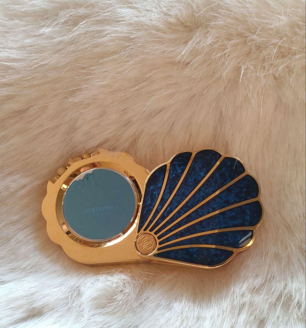 【美品】◆MiKIMOTO◆ミキモト シェル型時計 ブルー ゴールド 真珠付