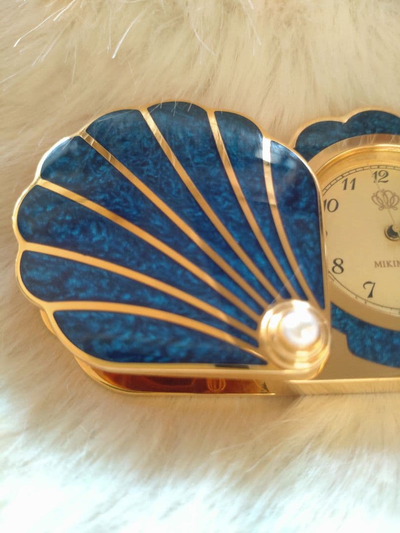 【美品】◆MiKIMOTO◆ミキモト シェル型時計 ブルー ゴールド 真珠付