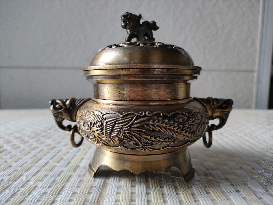●中国古銅 香炉 乾隆年製 銅製 彫刻仕上げ 茶道具 骨董
