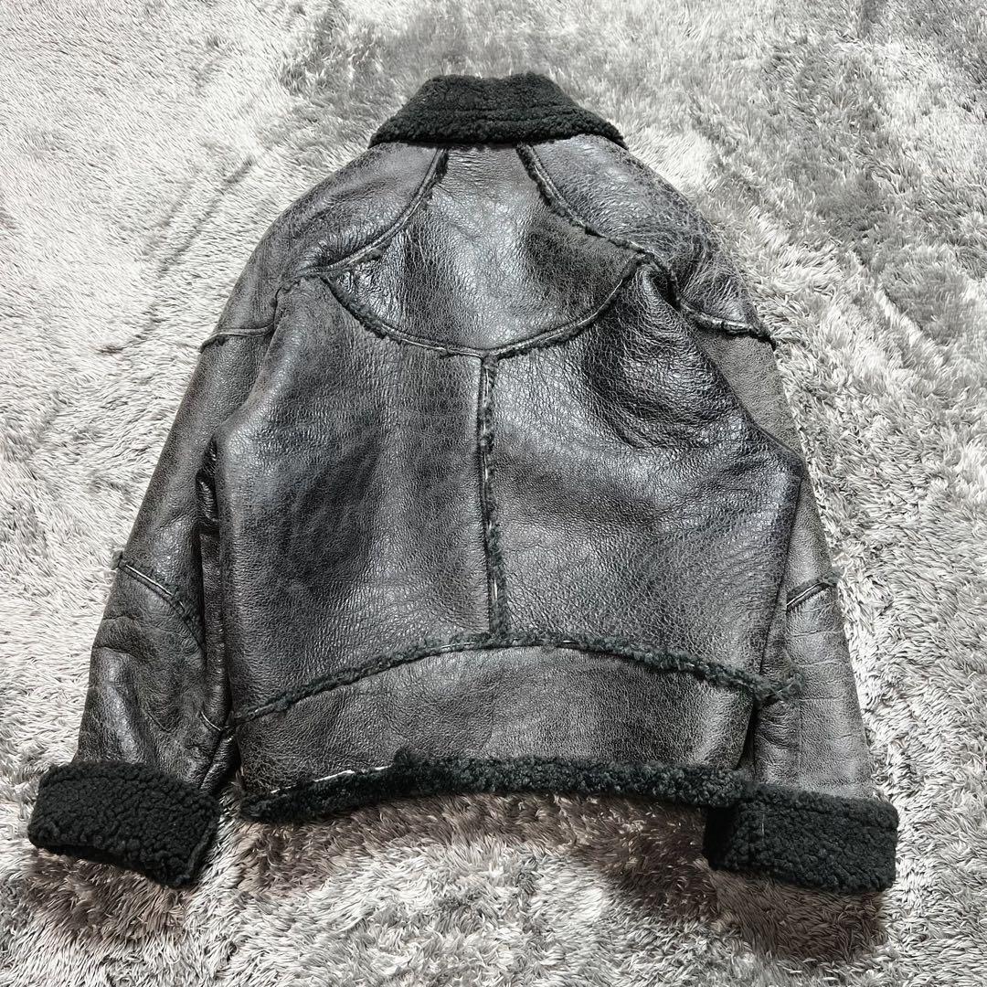 リアルムートンジャケット　L相当　グレーブラック系　ドロップショルダー