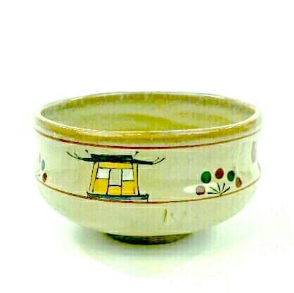 抹茶茶碗　赤膚焼　奈良絵