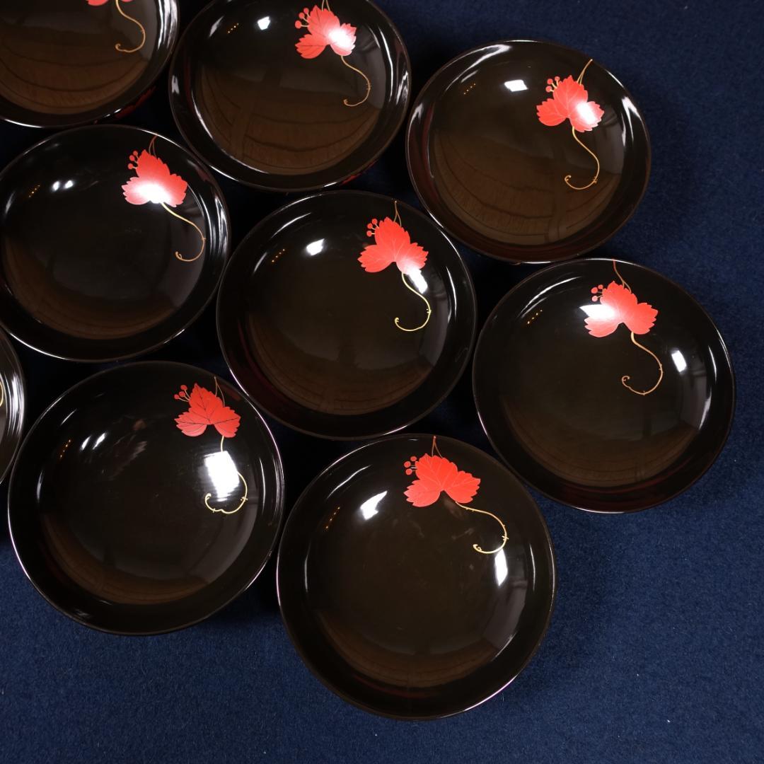 上品な逸品 天然木製漆器 紅葉蒔絵 吸物椀 10客 木箱付