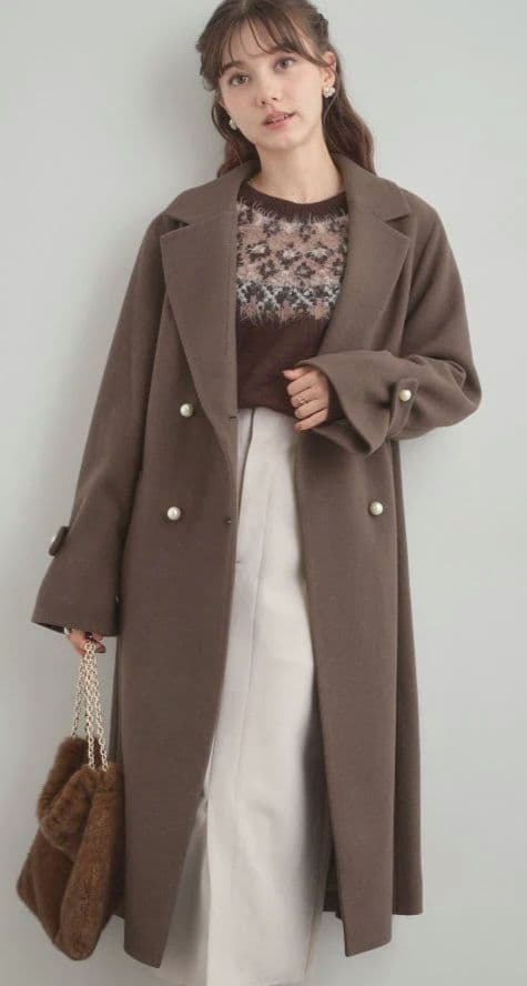 【12月25日までの出品】クチュールブローチ　パール調釦チェスターコート