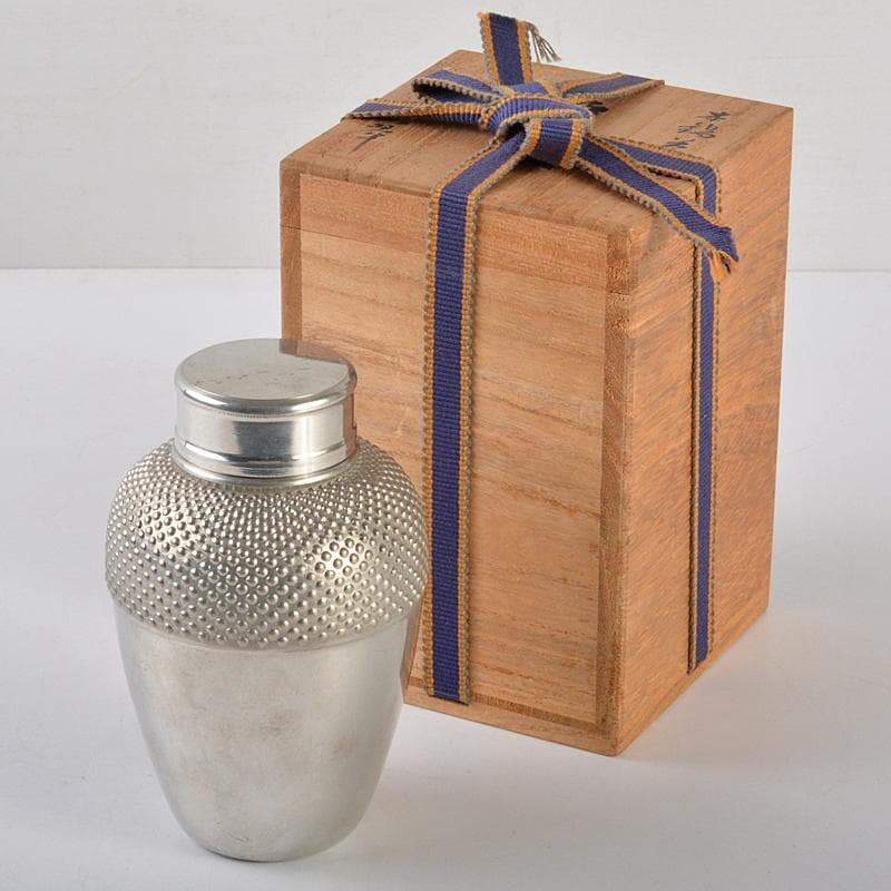 煎茶道具　景翠造　本錫　茶壷　棗霰　約433g　共箱　M　R5370