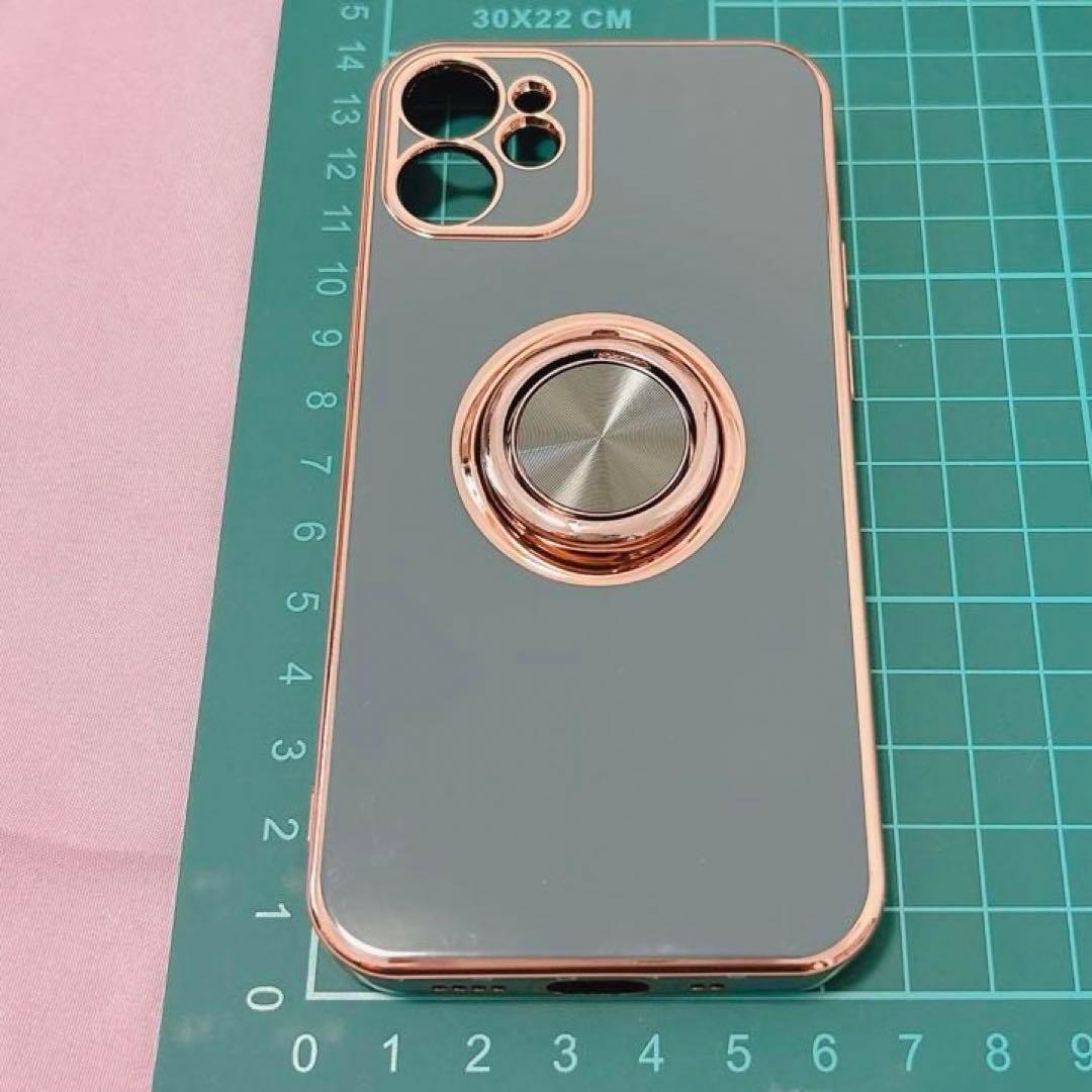 iPhone12 Mini ケース リング付き グレー スマホケース オシャレ