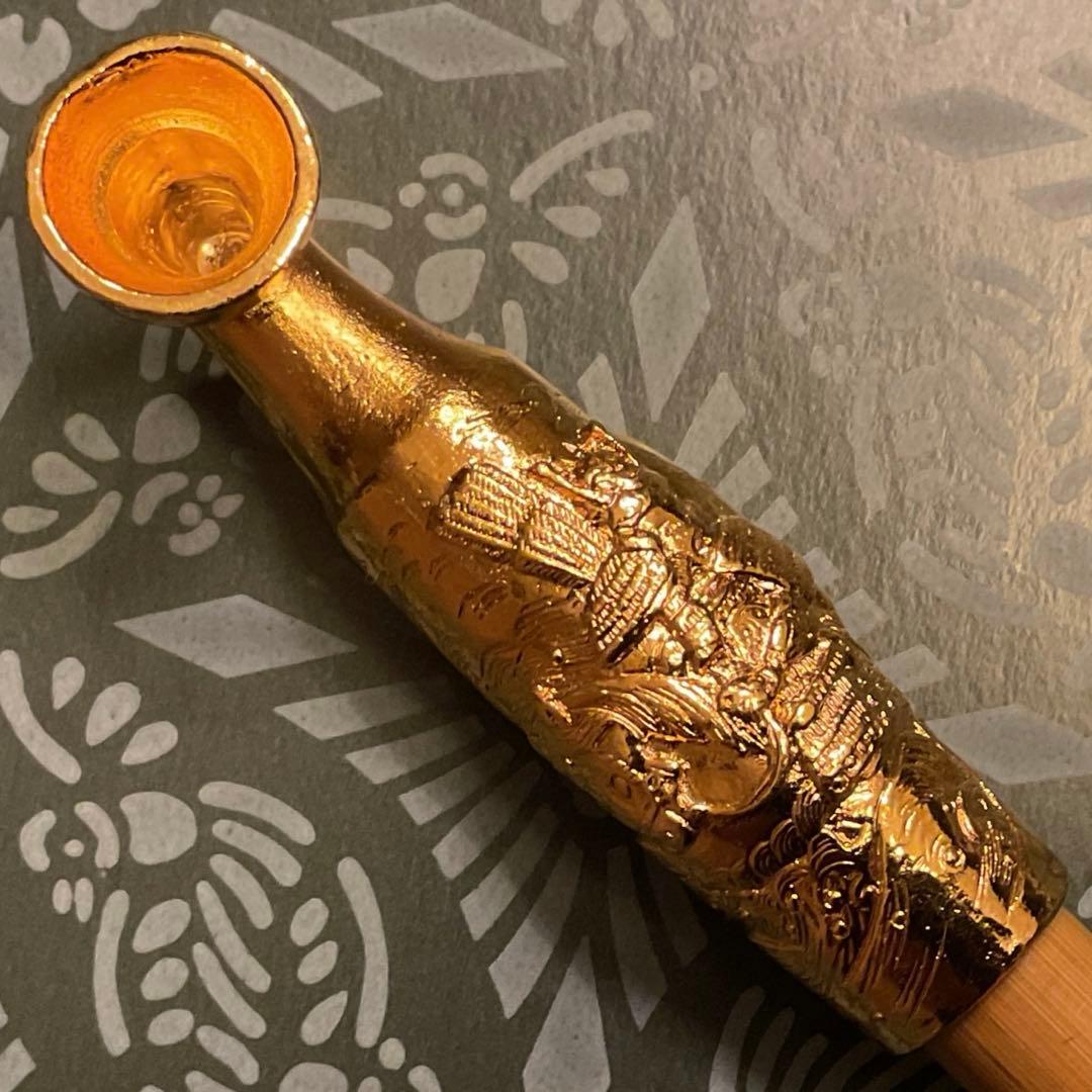 希少　金仕上げ　松流軒政輝　武者図　煙管　キセル