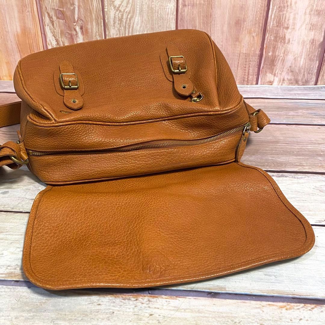 ラルフローレン　シボ革　メッセンジャーバッグ　ショルダーバッグ　ブラウン　斜め掛