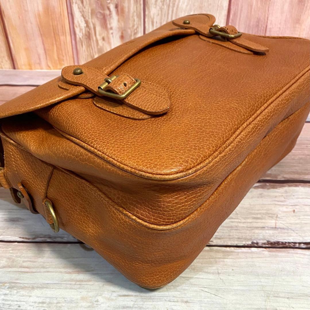 ラルフローレン　シボ革　メッセンジャーバッグ　ショルダーバッグ　ブラウン　斜め掛