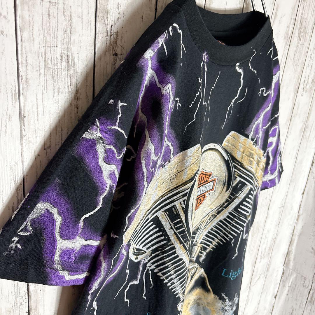 ハーレーダビッドソン tシャツ ライトニングサンダー 両面プリント L□