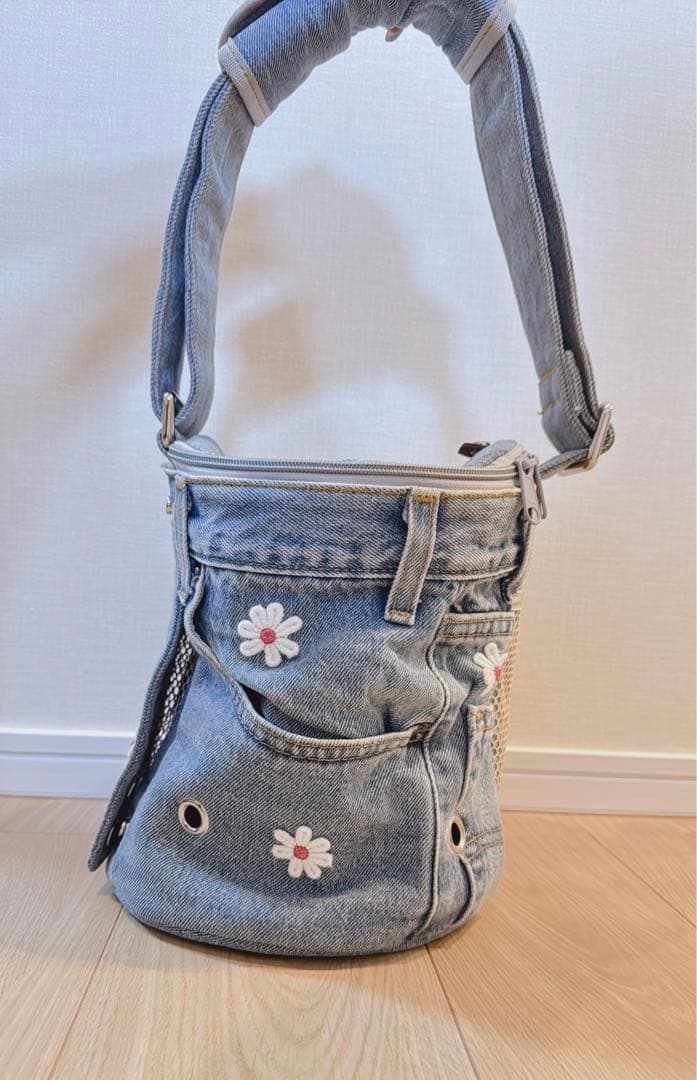 SAYO デニムリメイク 小型犬猫用バケツ型キャリーバックルシアンエサヨ