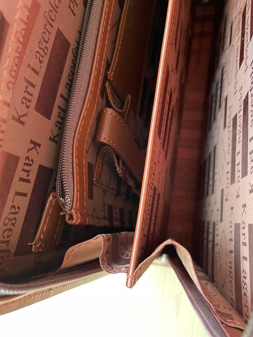 KARL LAGERFELD ブラウンレザー ビジネスバッグ