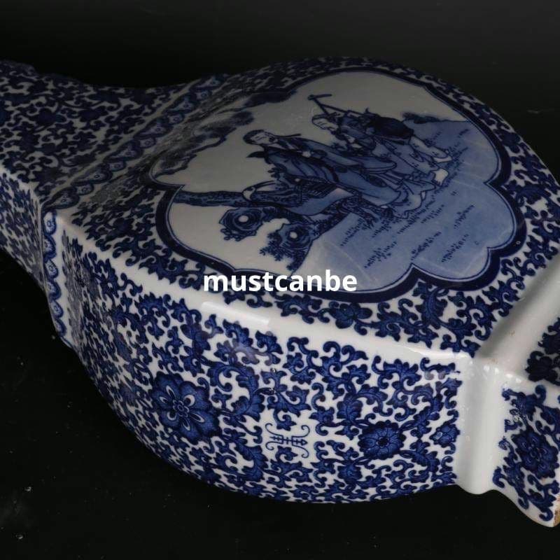 清乾隆青花人物紋四方象嵌器瓶 景徳鎮 陶磁器 装飾品 現代工芸品 美術品 置物