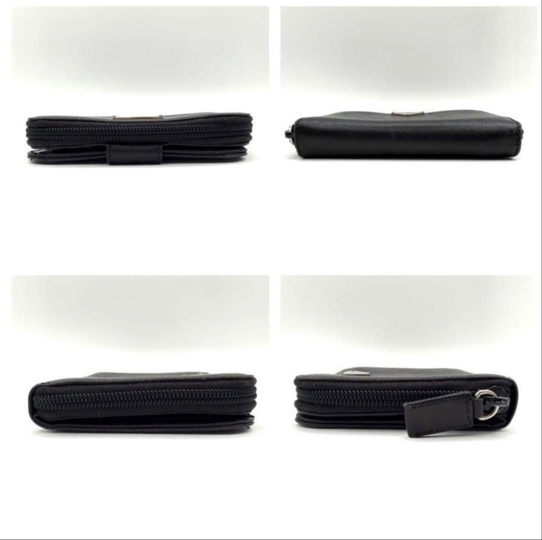 PRADA ブラック レザー 二つ折り財布　三角ロゴプレート