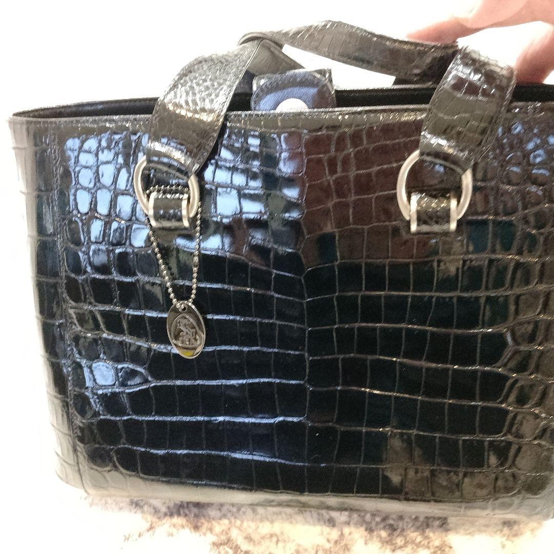 しずえ！極美品❣️高級クロコダイルシャイニング加工トートバック＆ピンク小紋
