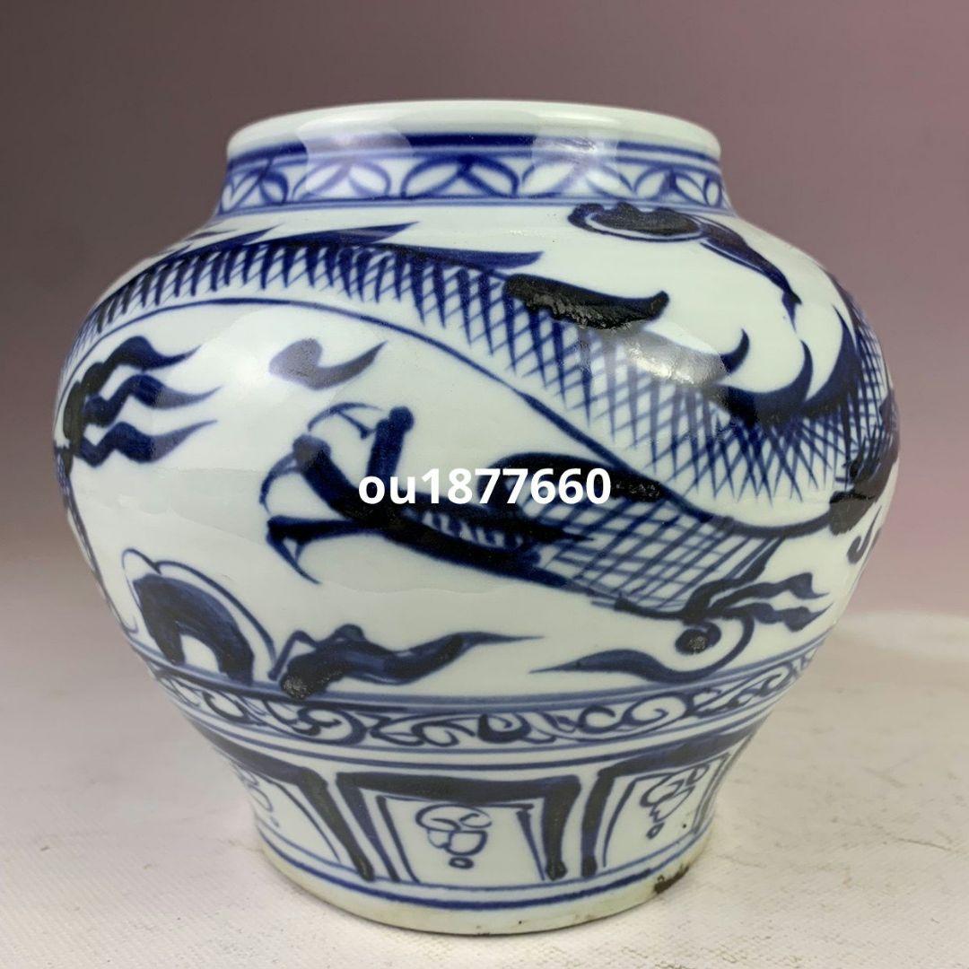 元青花手画竜紋戯珠大缶 景徳鎮 陶磁器 装飾品 現代工芸品 美術品 置物