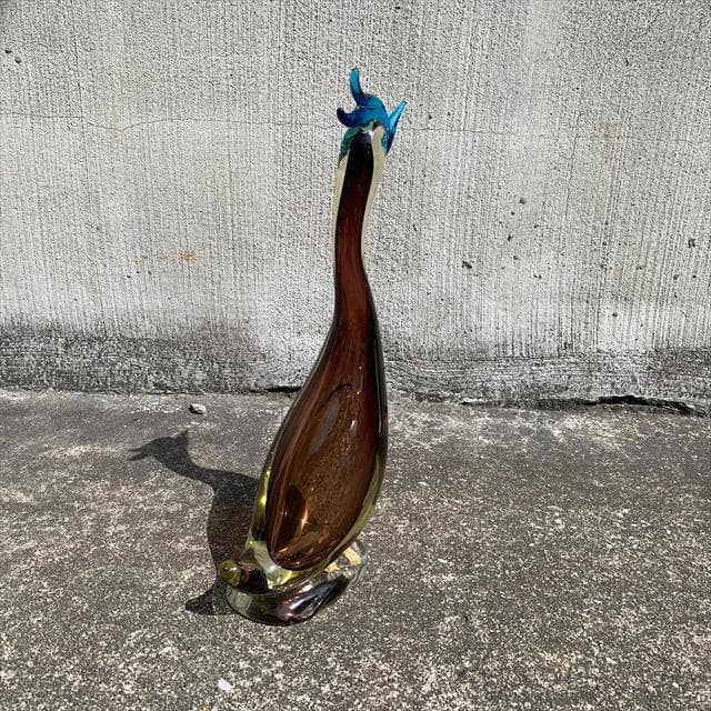 Salviati｜murano/ムラーノ｜ガラスオブジェクト｜青茶｜鳥｜