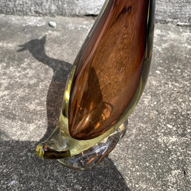 Salviati｜murano/ムラーノ｜ガラスオブジェクト｜青茶｜鳥｜