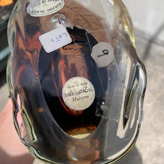 Salviati｜murano/ムラーノ｜ガラスオブジェクト｜青茶｜鳥｜