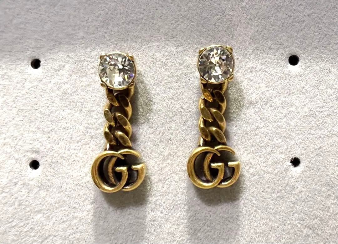 GUCCI クリスタル ダブルG ピアス ゴールド