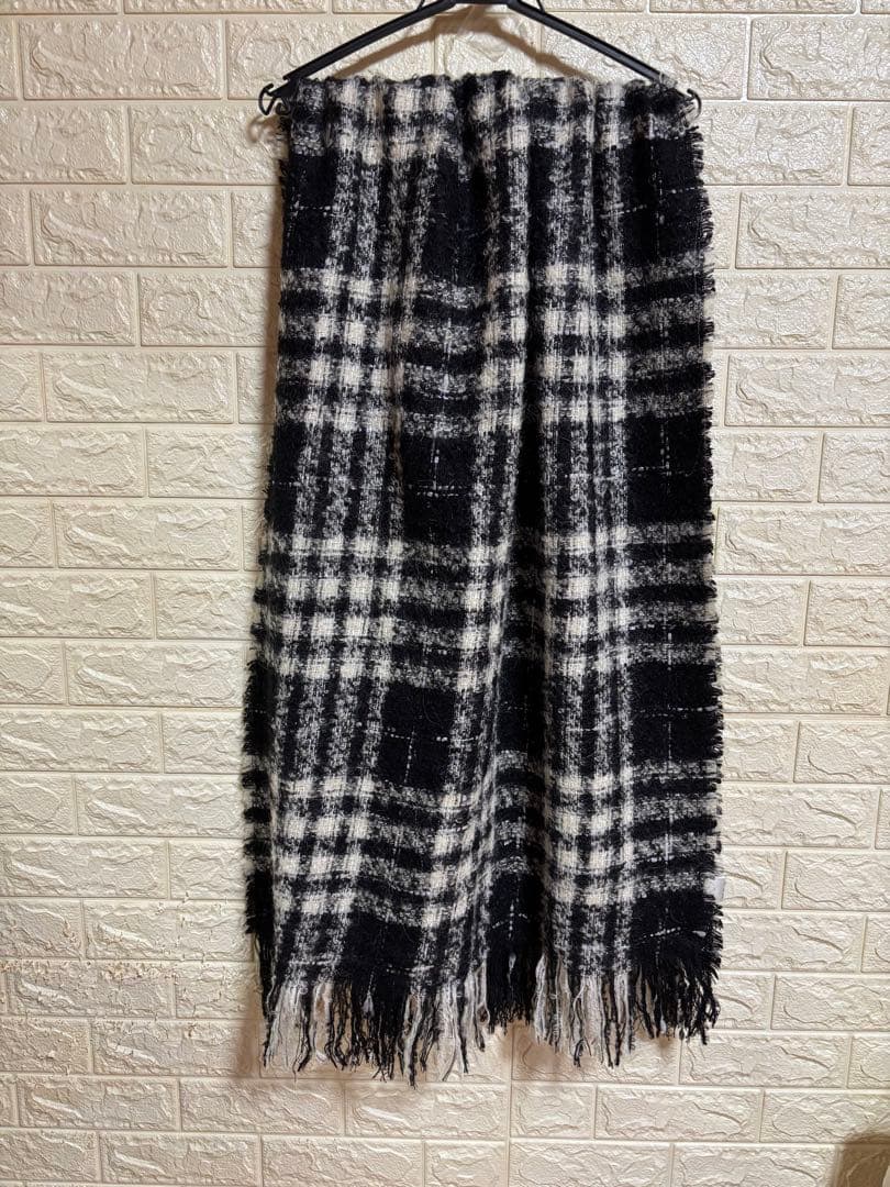 23区チェック柄フリンジ大判マフラー