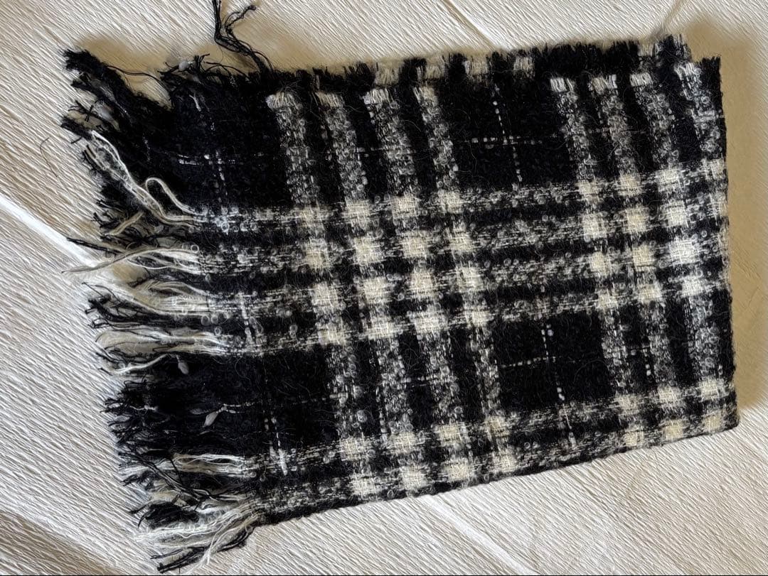 23区チェック柄フリンジ大判マフラー