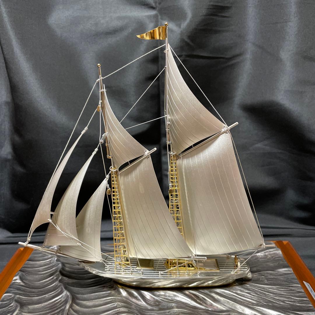 銀製 ヨット ガラスケース付き タケヒコ TAKEHIKO 武比古