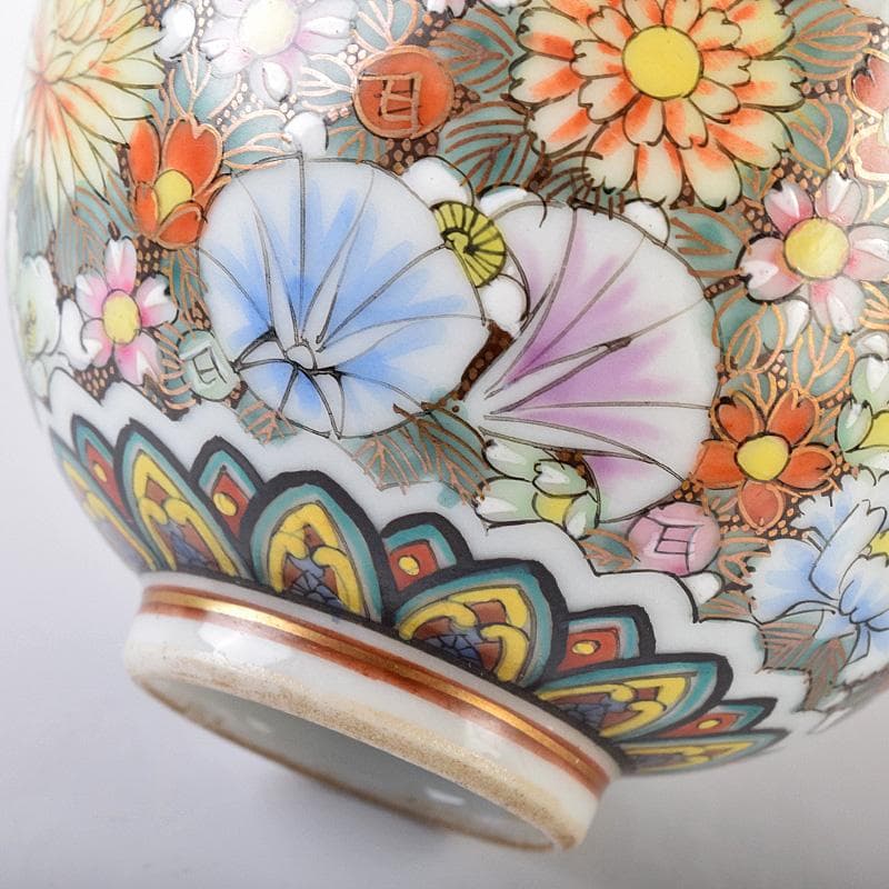 ぶりぶり煎茶道具　九谷焼　長寿造　色絵金彩　百花文　茶器揃　K　R8034